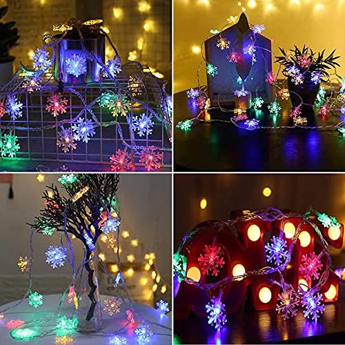 ZiopGTob Christmas Snowflake Fairy String Lights - 20ft 40 LED Lights Battery Operated Waterproof Shining Light for Bedroom, Corridor, Patio, Garden, Yard, Photo Frame (Multicolor)