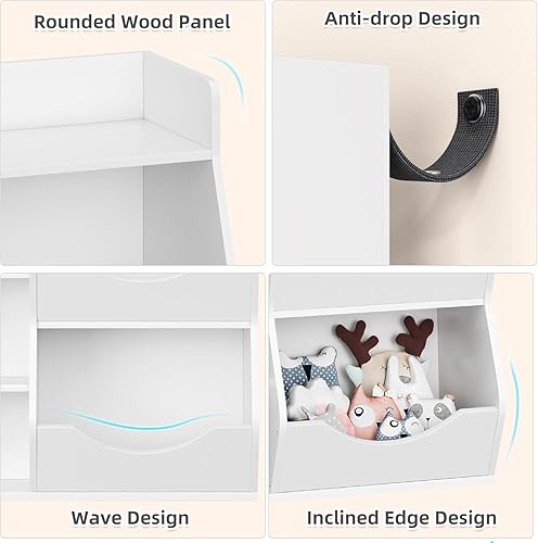 Miniatura 5 de GAOMON Estantería para niños, organizador de almacenamiento de juguetes de 36 pulgadas de alto, estantería de madera de 3 niveles, exhibición de