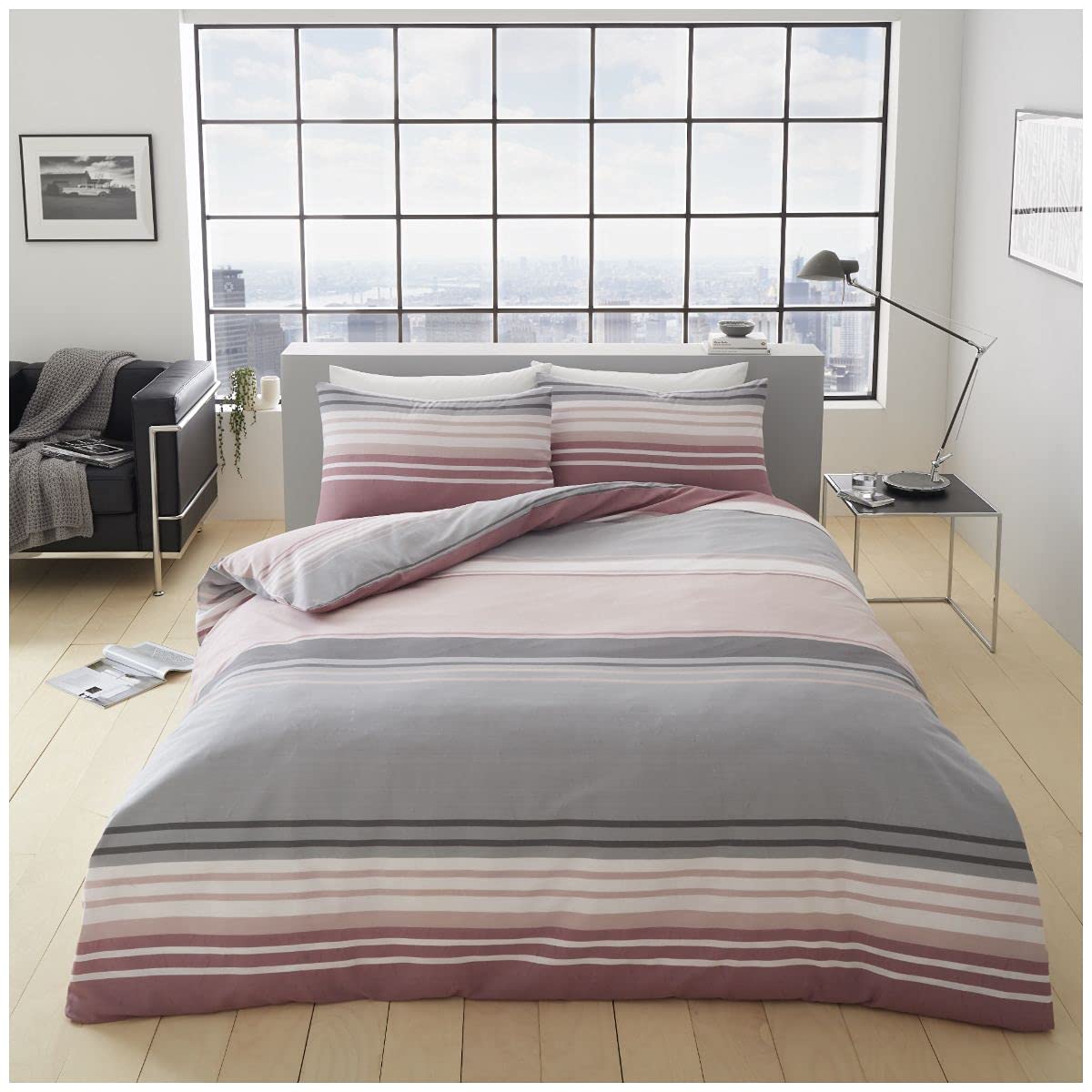 Gc Gaveno Cavailia Moxie-Blush Pink Gaveno Cavailia Easycare Printed Duvet Cover Modern Bedding Quilt Set Reversible Bedding Banded Striped Moxie King