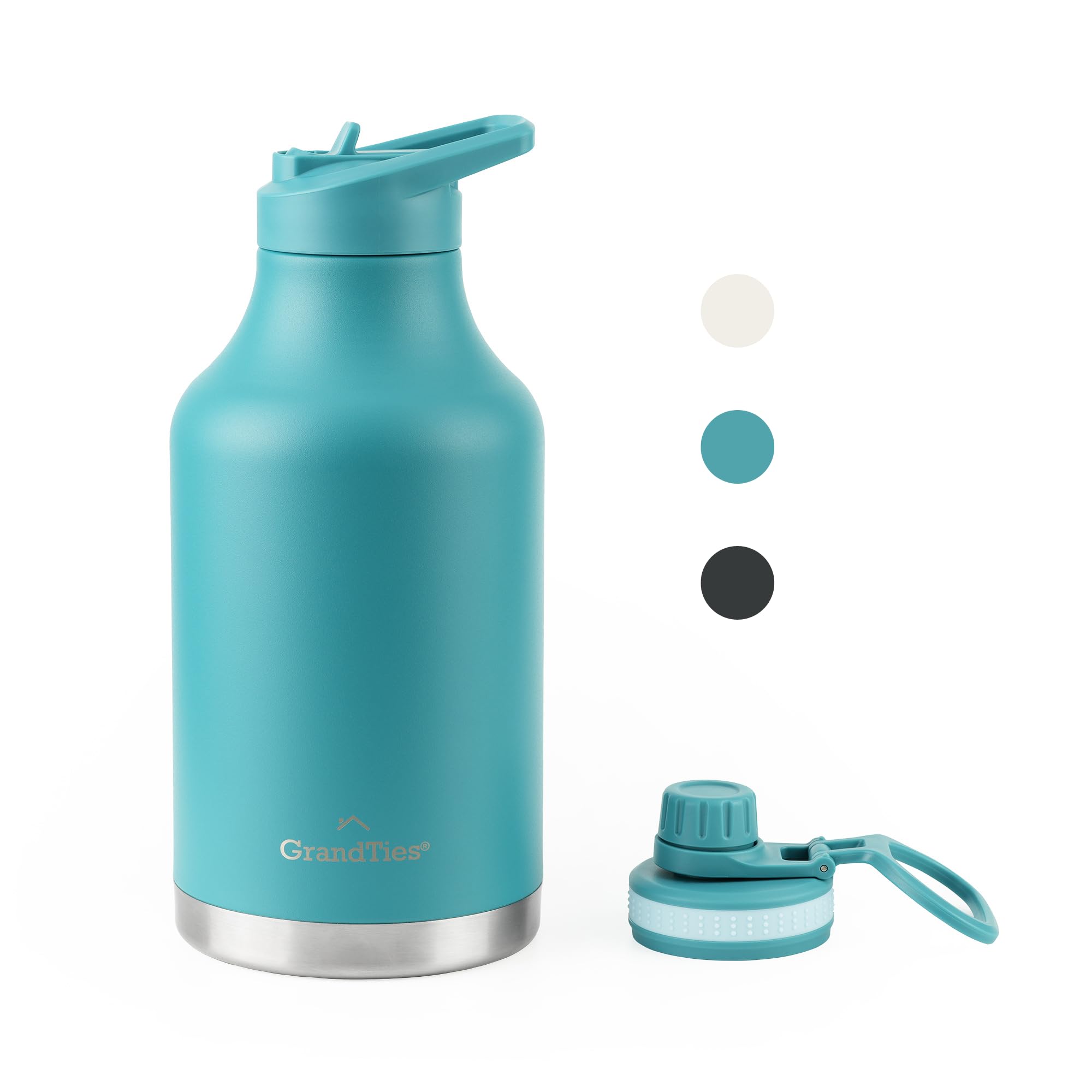 GRANDTIES 2 Lids Sports Stainless Steel Water Bottles – Wide Mouth Vacuum Insulated Reusable Leak Proof BPA-Free Travel Metal Canteen, Thermal Bottles