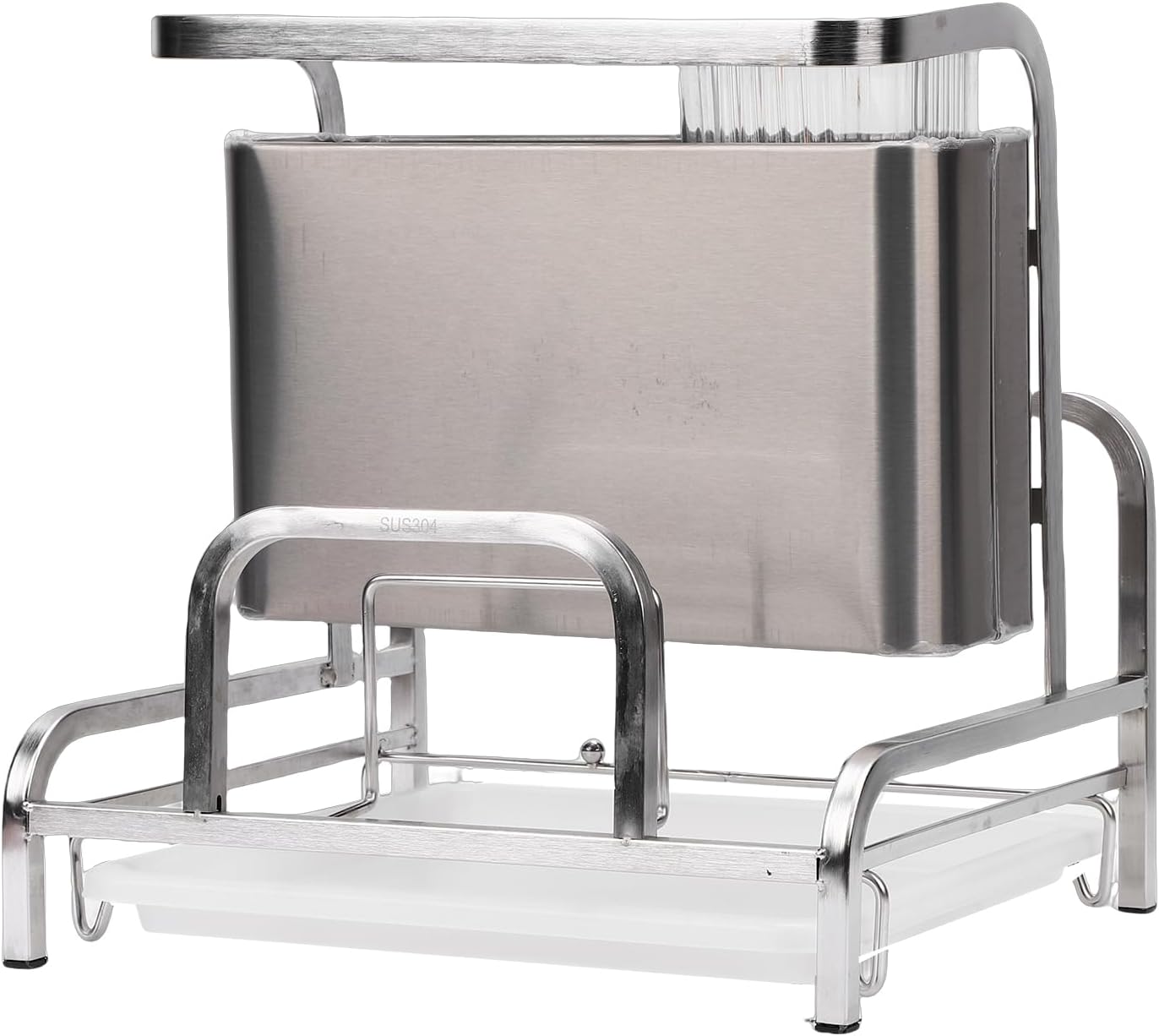 Stainless Steel Kitchen Organizer Rack, Space Saving Utensil Holder with Knife Slots and Chopsticks Drainer for Countertop Dish Drying and Cutting Board Storage