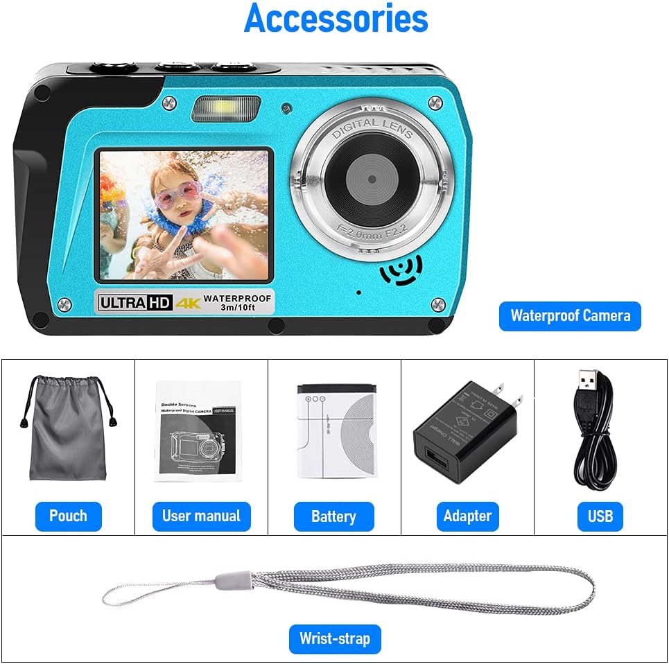 Underwater Camera 4K Video Waterproof Digital Camera 18X Waterproof Camera Anti Shake Selfie Dual-Screen Underwater Camera for Snorkeling Vacation : Electronics