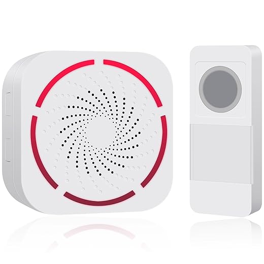 Wireless Doorbell,SURNICE Waterproof Door Bell Chime Kit Operating at 1000 Feet,16 Chimes,5 Volume Levels & LED Flash,Doorbell Chime DIY Name Plate Suitable for Home Office Classroom (Battery Version)