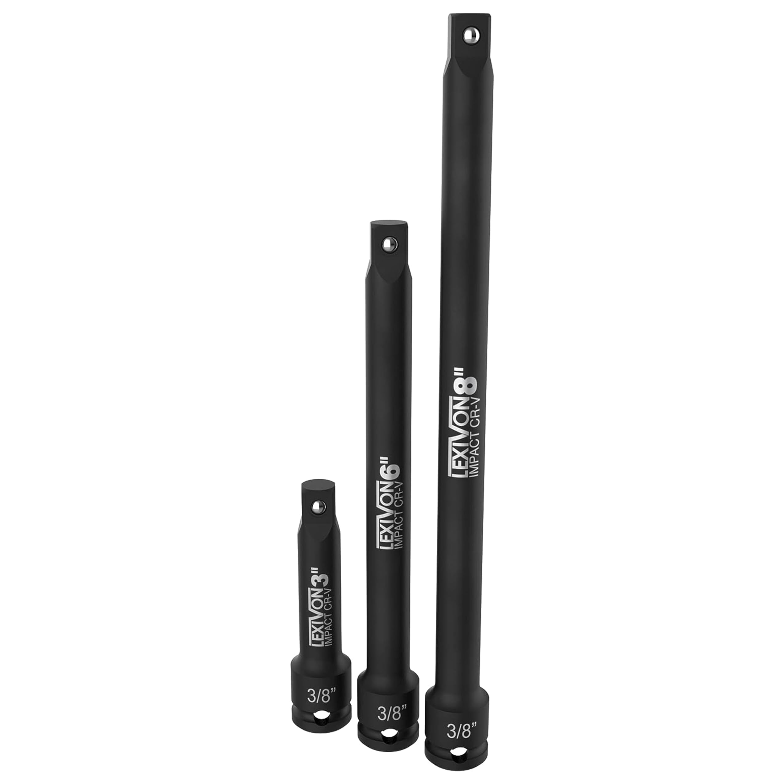LEXIVON Juego de barras de extensión de destornillador de impacto, accionamiento de 3/8" | Juego de 3 piezas de 3, 6 y 8 pulgadas de largo [LX-114]