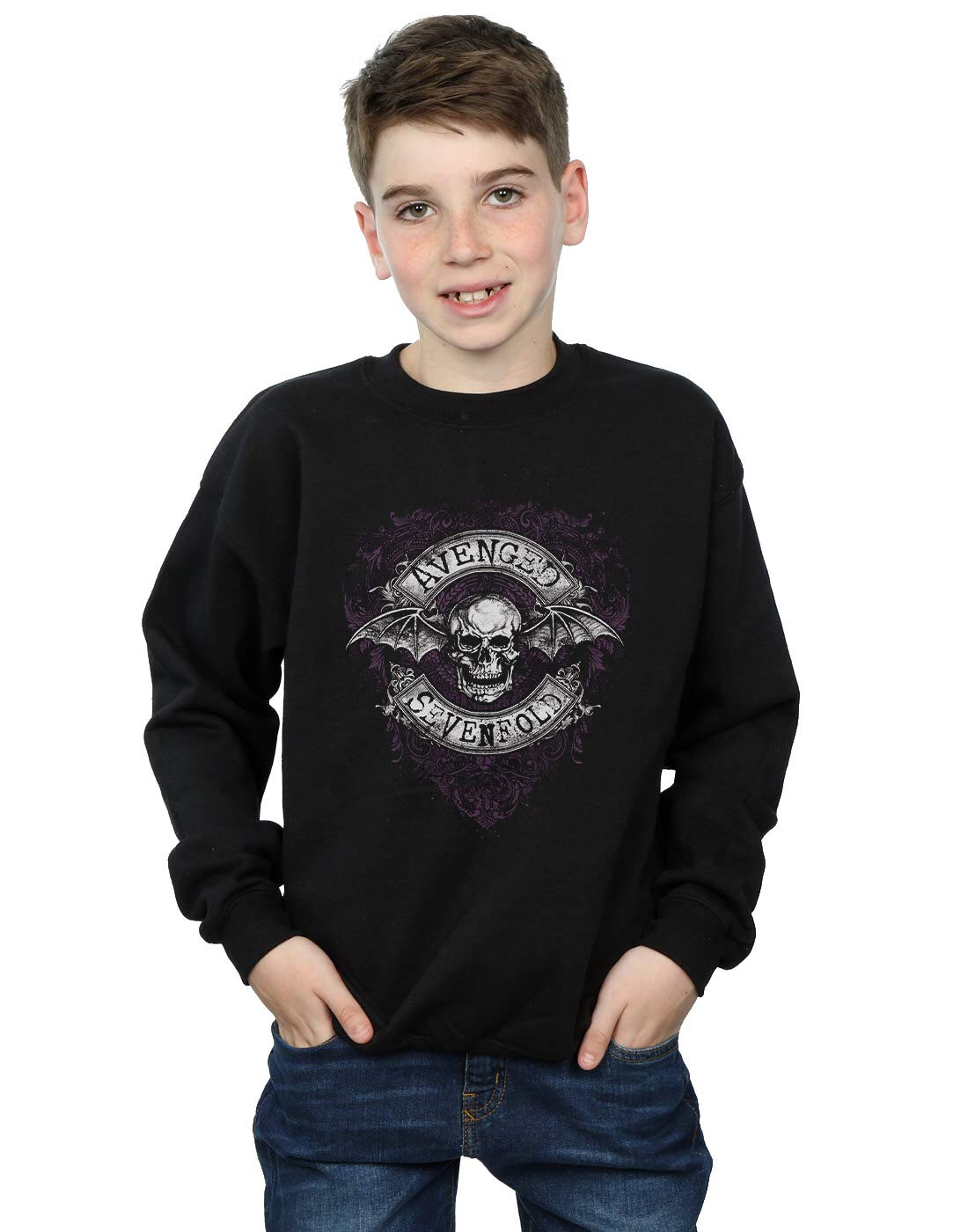Absolute Cult Boys Black Avenged Sevenfold Flourish Sweatshirt 12-13 Years