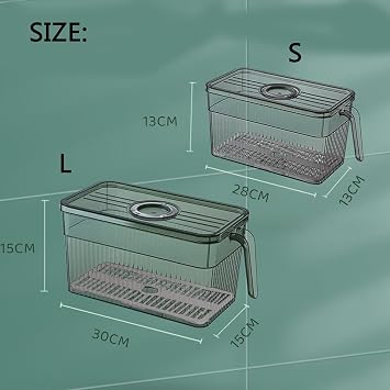 Unbreakable Kitchen Storage Basket, Stackable Fridge Storage Containers with Handle, Refrigerator Storage Box with Lids for Vegetables Fruit Berry (Gray-M)