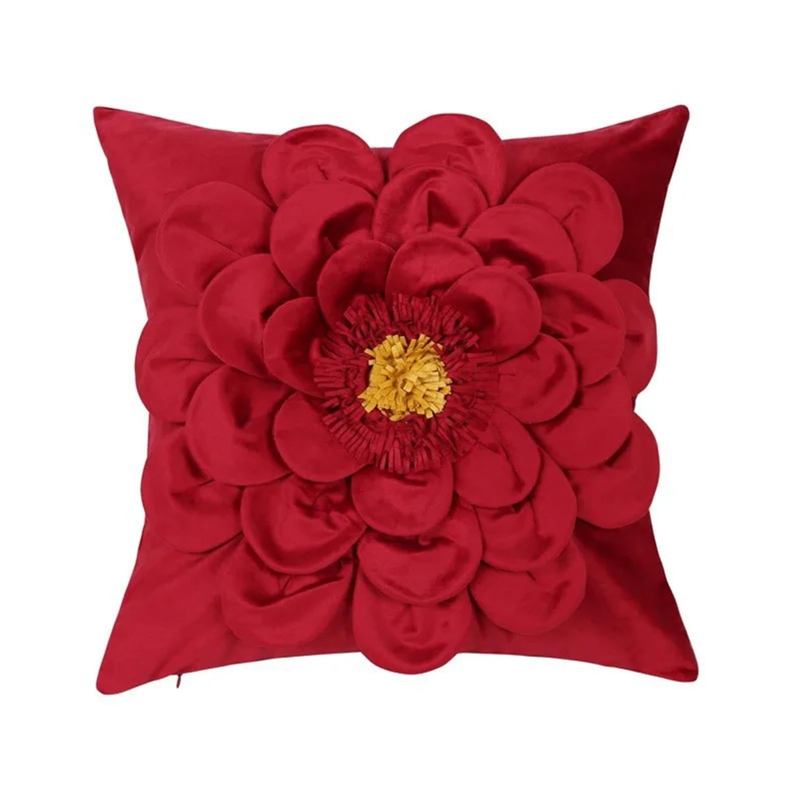 LCKKJHG Three-dimensional Embroidered Velvet Cushion Cover For Home Decoration Solid Color Floral Pillowcase(Red)