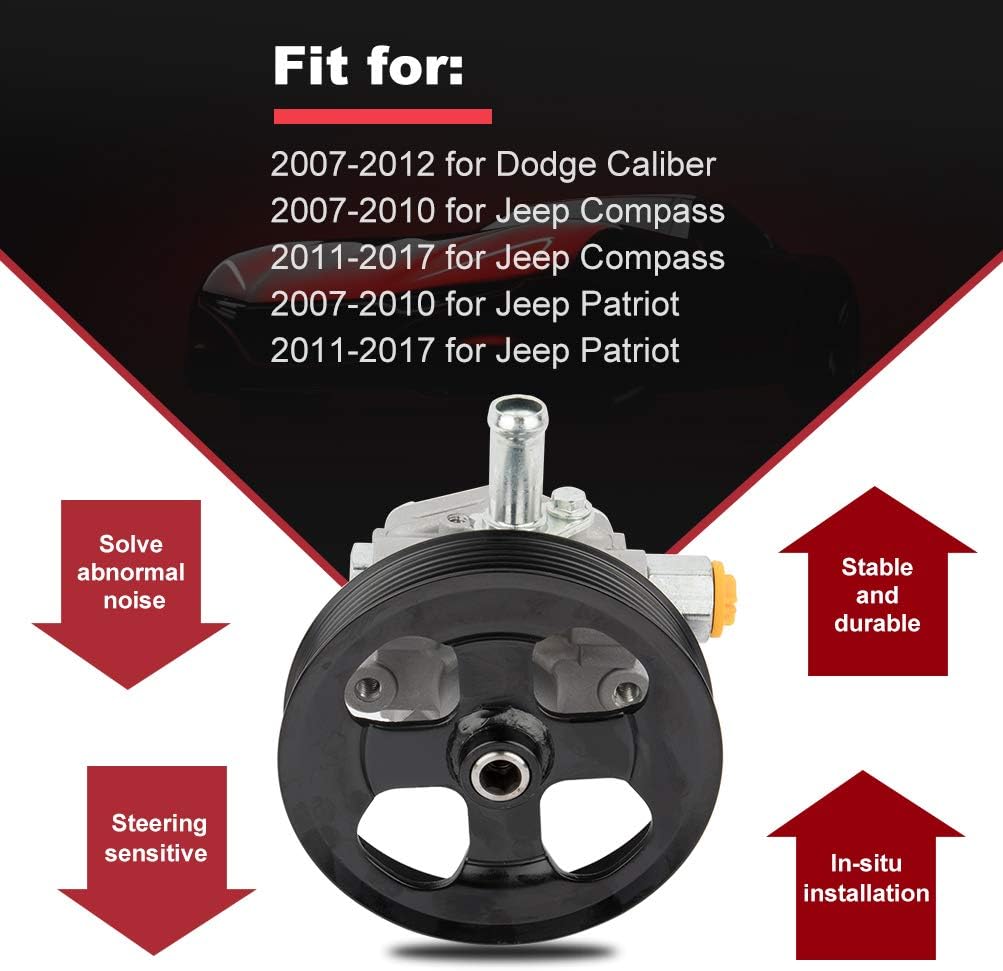 cciyu Power Steering Pump Fits for 2007-2012 for Dodge Caliber 2007-2017 for Jeep Compass 2007-2017 for Jeep Patriot 20-2401 Pump, 20-2401 Power Steering Assist Pump