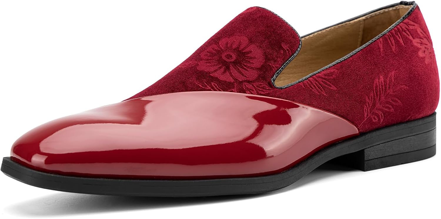 JITAI Men's Velvet Loafers Classic Patent Leather Tuxedo Dress Shoes for Weddings Formal Events Stylish Comfortable Slip-Ons for Men