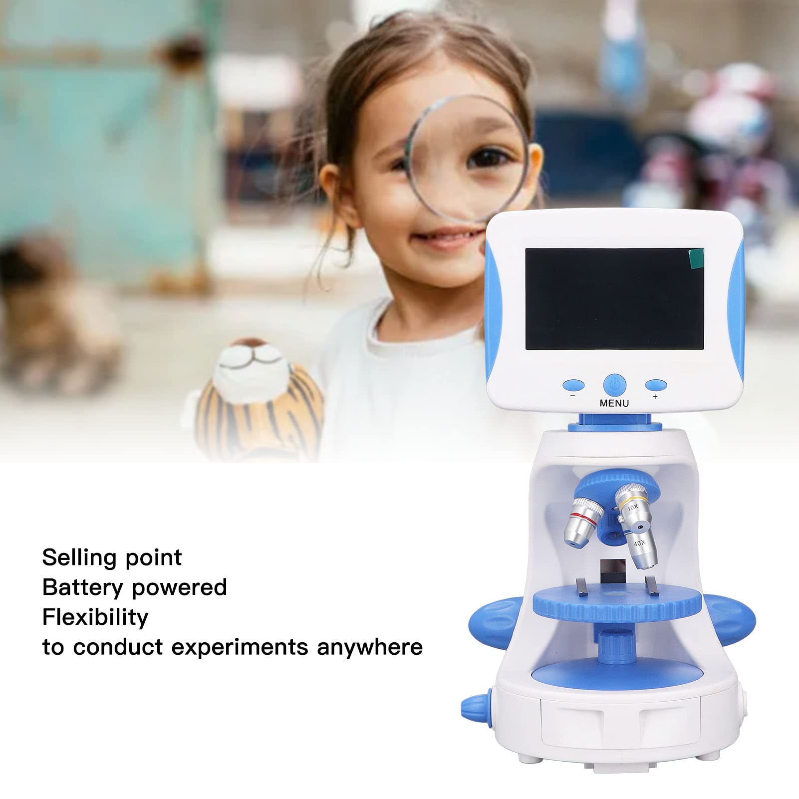 ViaGasaFamido Microscopio Biológico ABS Microscopio Compuesto óptico 40X a 640X LED Ajustable con Pantalla para Niños Estudiantes Escuela Ciencia Exploración Experimentos de Bricolaje