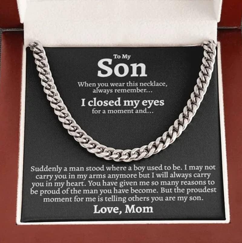 To My Son Stainless Steel Cuban Chain Necklace, To Son Gifts, Gifts for Son Birthday, Unique Gifts for Son From Mom Dad