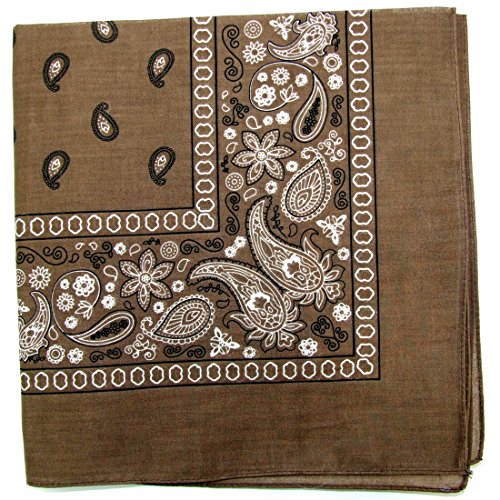 Paisley One Dozen Cowboy Bandanas (Brown, 22 X 22 in)