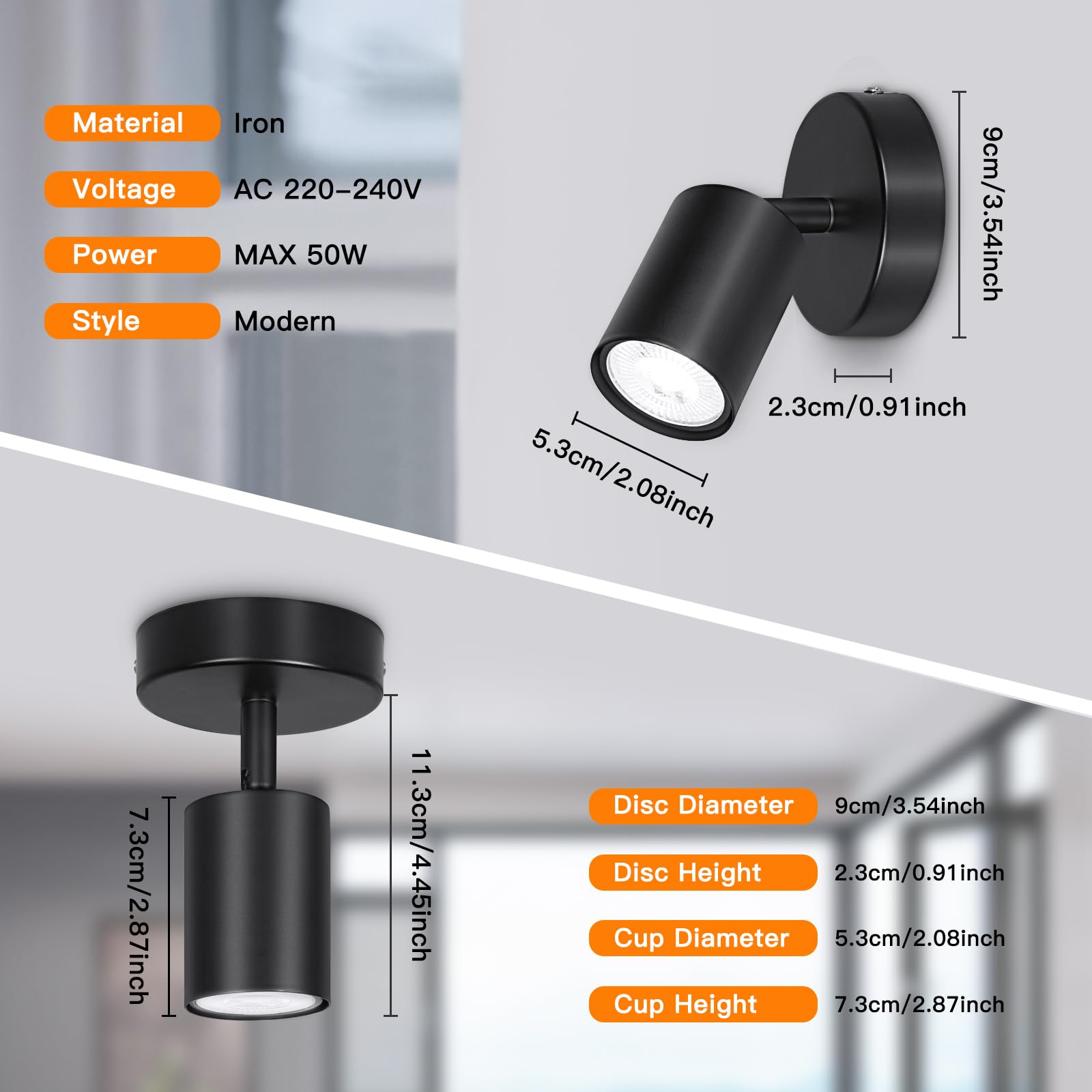 Ketom 2 x Spotlight Ceiling Light, GU10 LED Modern Spotlight Matt Black, Single Adjustable Ceiling Spotlights Round - Image 3