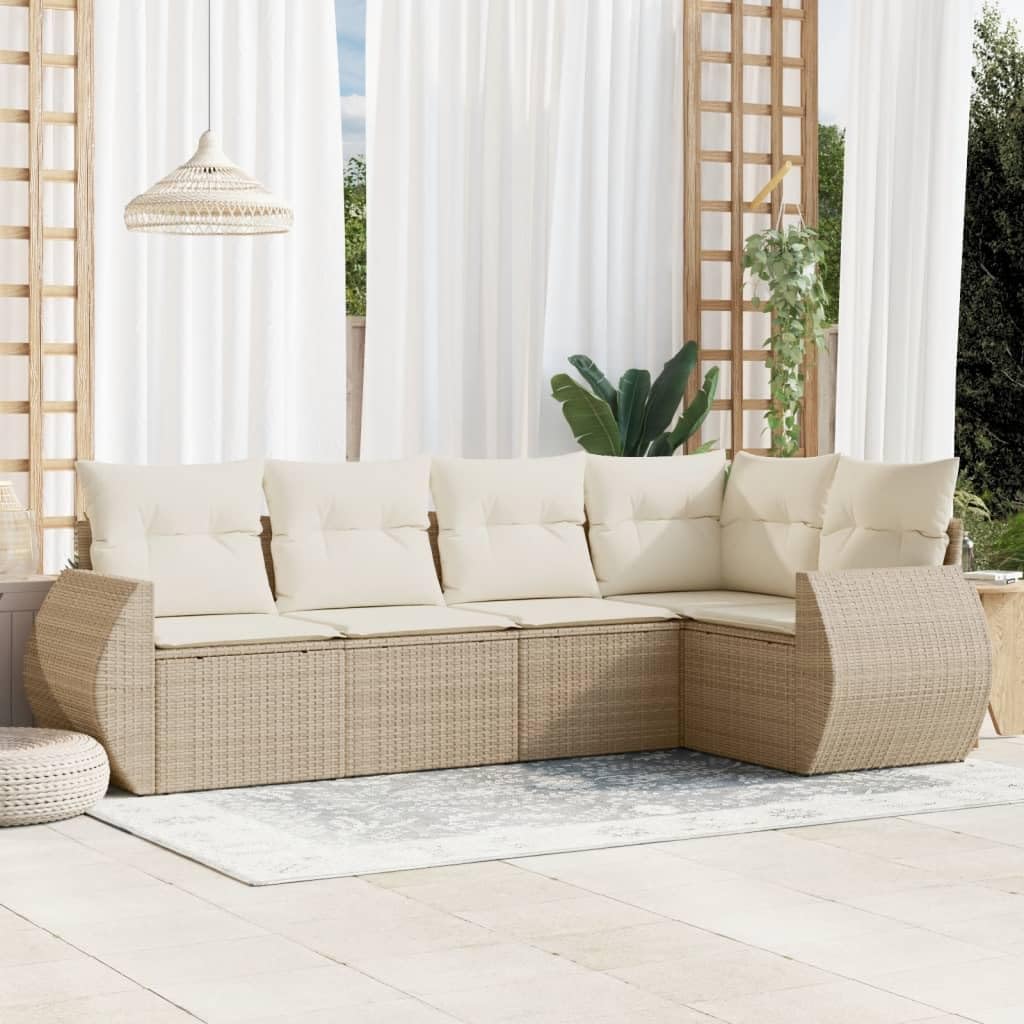 Zestaw 5 sztuk Sofa ogrodowa z poduszkami Beżowy Polyrattan Patio Zestaw mebli ogrodowych Nadaje się na balkon