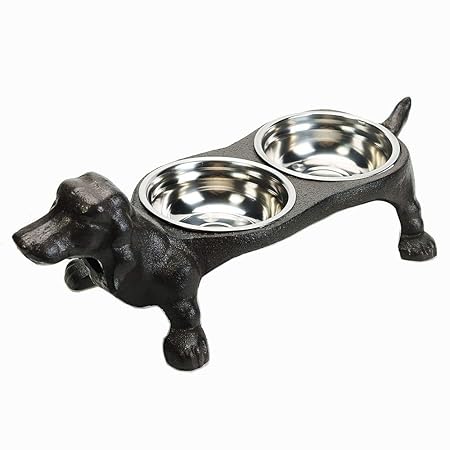 Sungmor Raised Bowls for Dogs - Heavy Duty Non Slip Cast Iron Stands & 2 Stainless Steel Food Dish & Water Bowls - Great Pet Dogs Feeder - Feeding & Watering Station Pet Supplies - 17.1x5.9x5.5 Inch