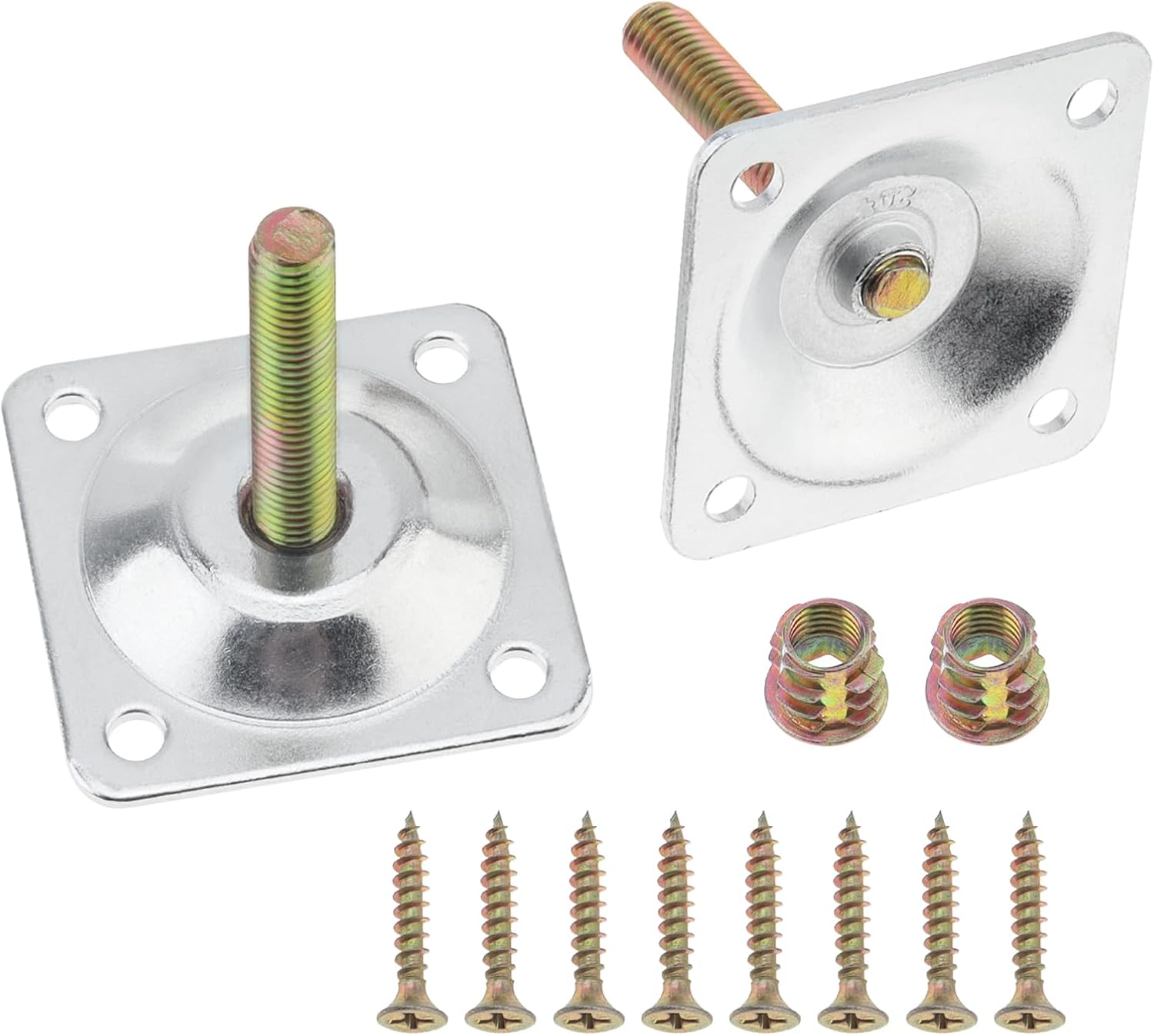 8 Sets Leg Mounting Plates Kit, M8 Thread Furniture Sofa Legs Attachment Plates T-Plate for Repairing Damaged Sofa Couch Seats, with Hanger Bolts, Screws(8, White)