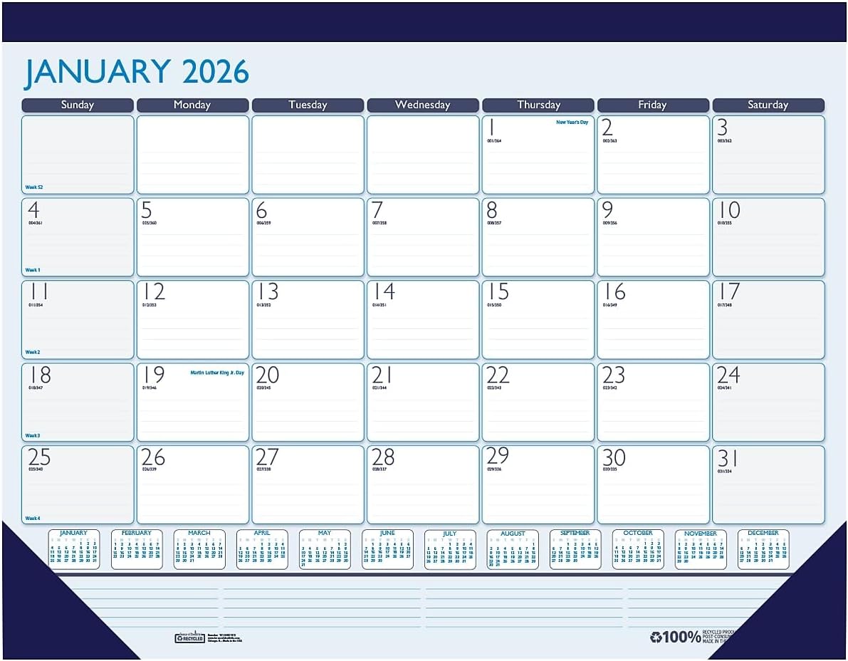 House of Doolittle 2026 Contempo 22" x 17" Monthly Desk Pad Calendar, Blue (151-26)