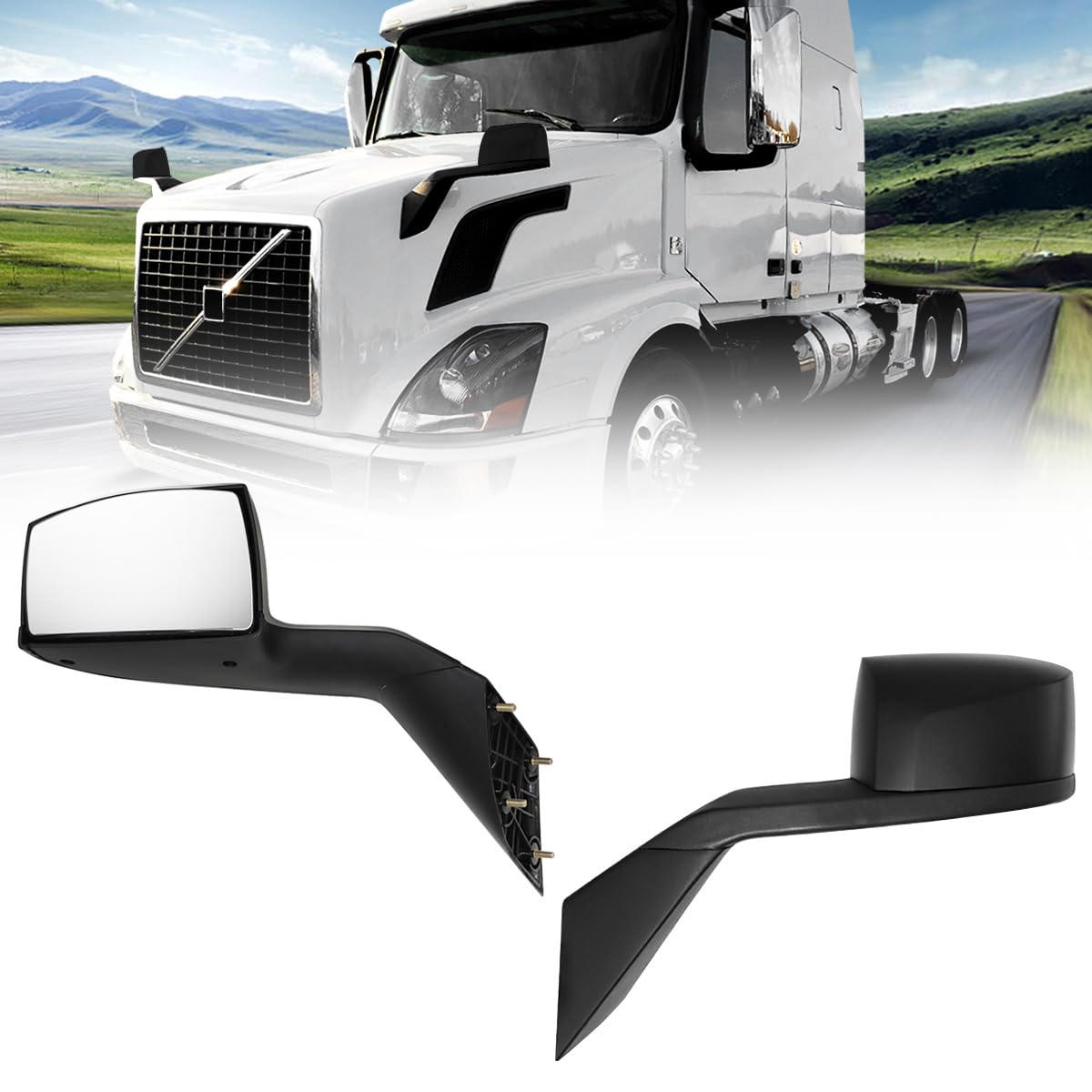 Hood Mirrors Truck Assembly Replacement Volvo Rear View Mirrors Compatible with Volvo VNL 1997-2014 (Painting, Pair)