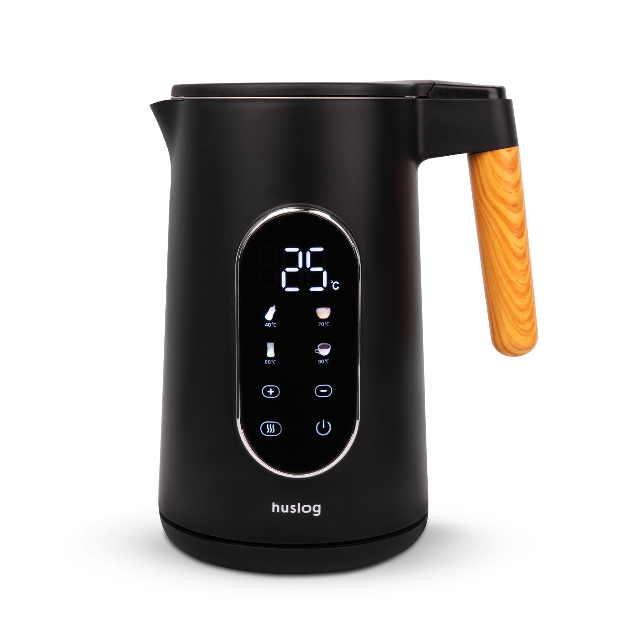 Huslog Hervidor de Agua Eléctrico 1,7 L, Control de Temperatura 40–100 °C, Pantalla Táctil LED, 4 Modos, Función Mantener Caliente, Acero Inoxidable, Filtro Antical, Base 360°, 2200W, Negro