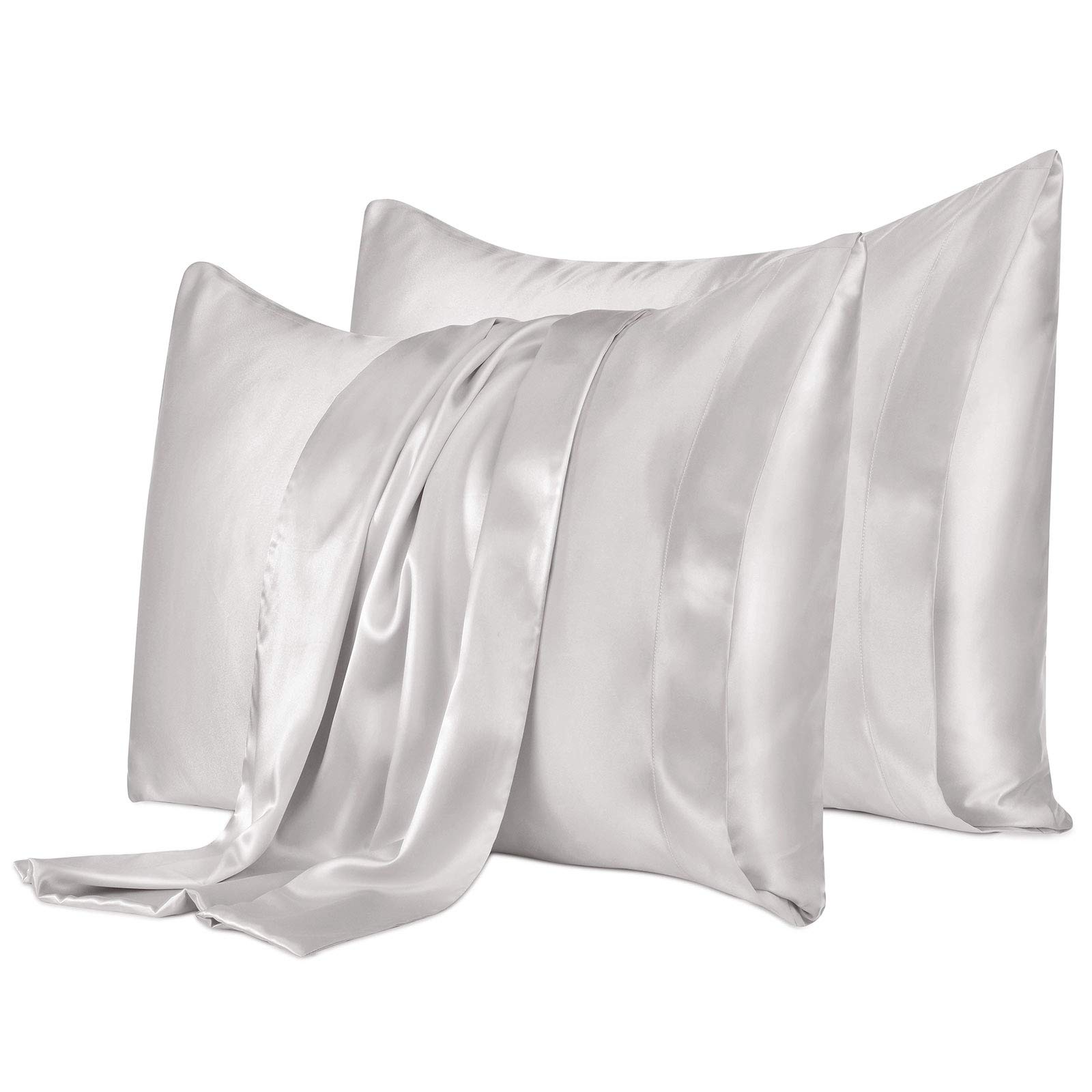 100% Natural Mulberry Silk Pillowcase 2pack, 22 Momme for Hair & Skin Health, with Envelope Closure, Gift, Both Sides Grade 6A Pure Silk Pillow Cover, Standard Size 20x26in Sliver Grey