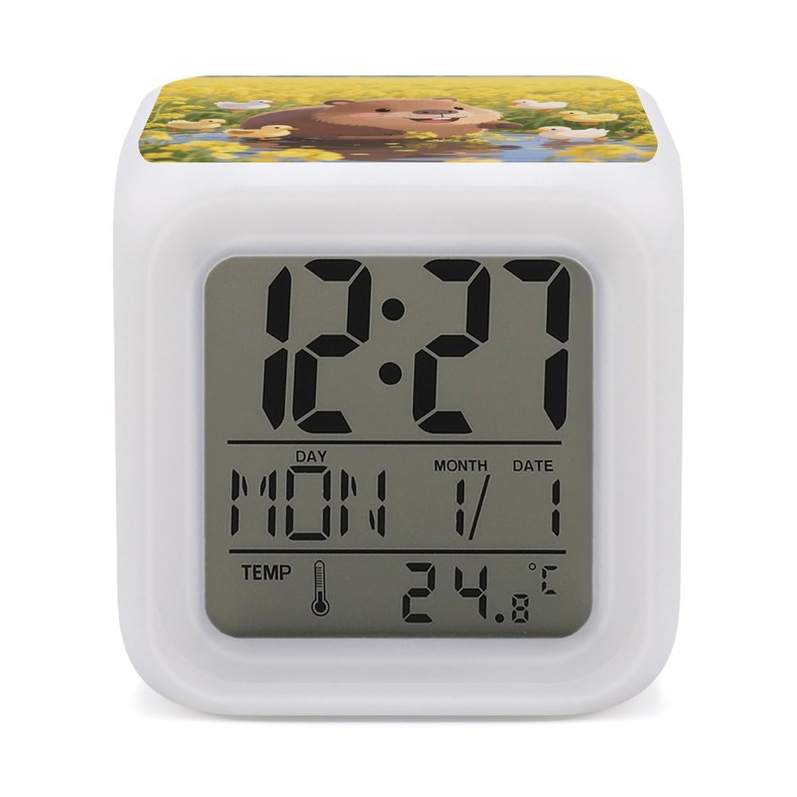Reloj despertador Capybara para personas que duermen profundo con alarma fuerte y luz LED