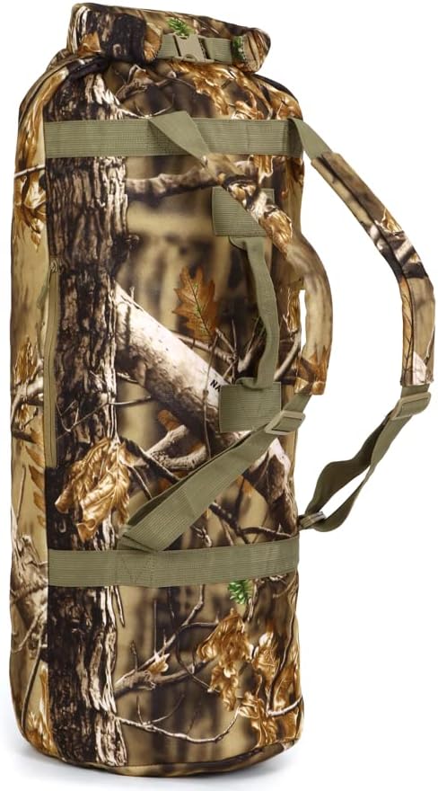 AUSCAMOTEK Top Load Camo Duffel Bag for Hunting Gear - Water Resistant Blind Duffle Backpack- Camouflage Military Style Seabag