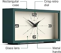 Vista 6 de JONES CLOCKS® Reloj de escritorio Odeon Diseño rectangular moderno Verde Elegante aspecto retro para estante, mesa, repisa de chimenea o Eden