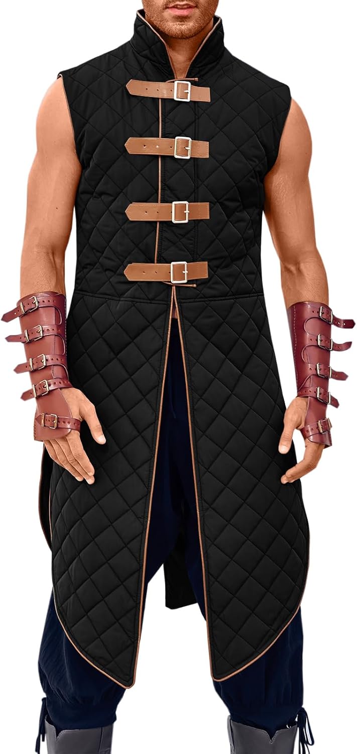 Runcati Men's Padded Gambeson Vest Sleeveless Aketon Armor Medieval Knight Surcoat Halloween LARP Costume Dress