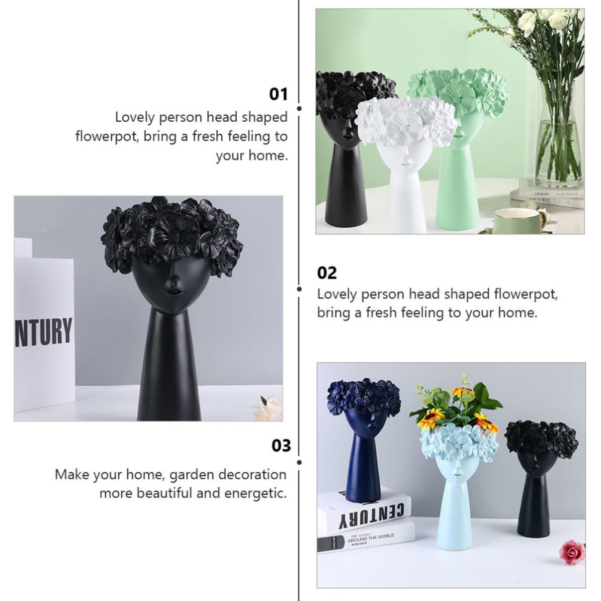 COLLBATH Moderner Nordischer Blumentopf aus Kunstharz in Schädel Form Dekorativer Pflanzkübel für Zuhause mit Sicherem und Umweltfreundlichem Material für Innenbereich