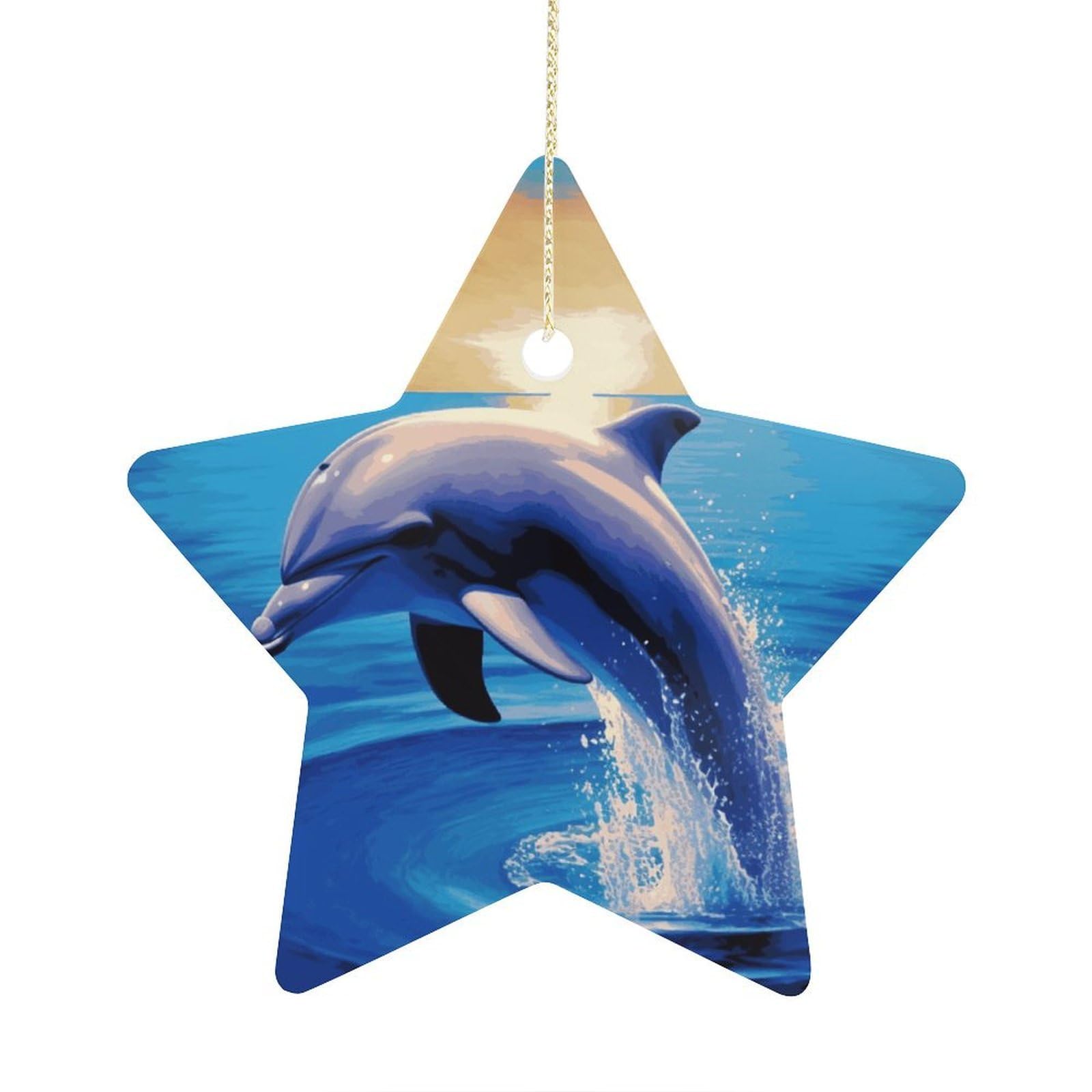 Elegant Dolphin Stars Ornaments Ceramic Christmas Tree Hanging Light in Weight Christmas Star Pendants Funny Double-Sided Printed Xmas Ornaments for Gifts