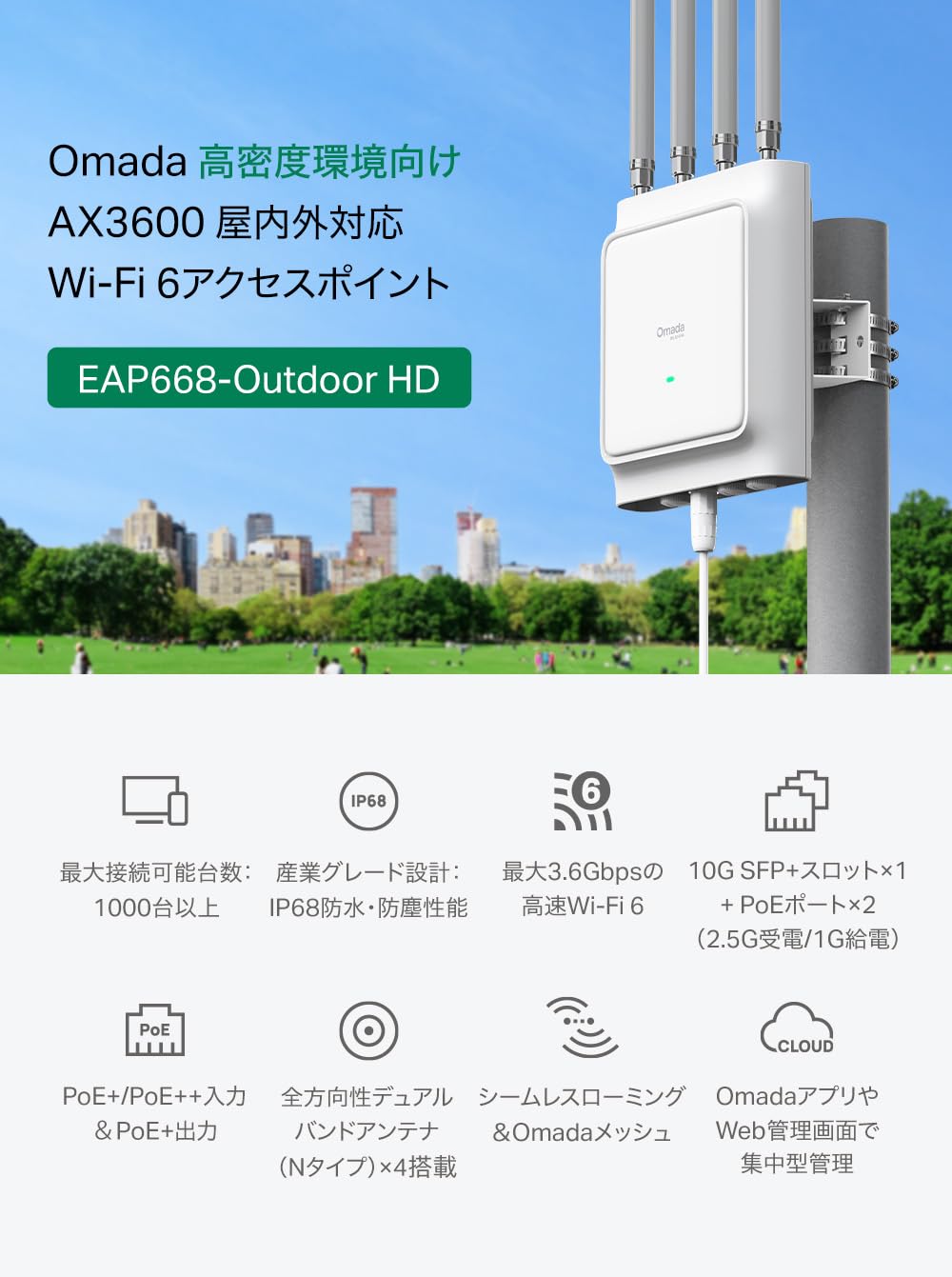 Omada EAP668-Outdoor HD AX3600 Outdoor Wi-Fi 6 Accesspoint