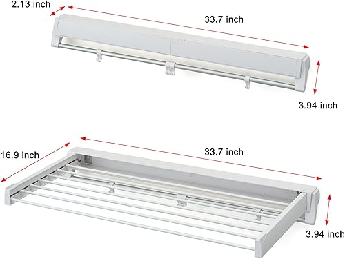 Miniatura 6 de Estante de secado montado en la pared, plegable de aluminio, capacidad de 88 libras, estante de lavandería plegable para secar ropa (blanco)