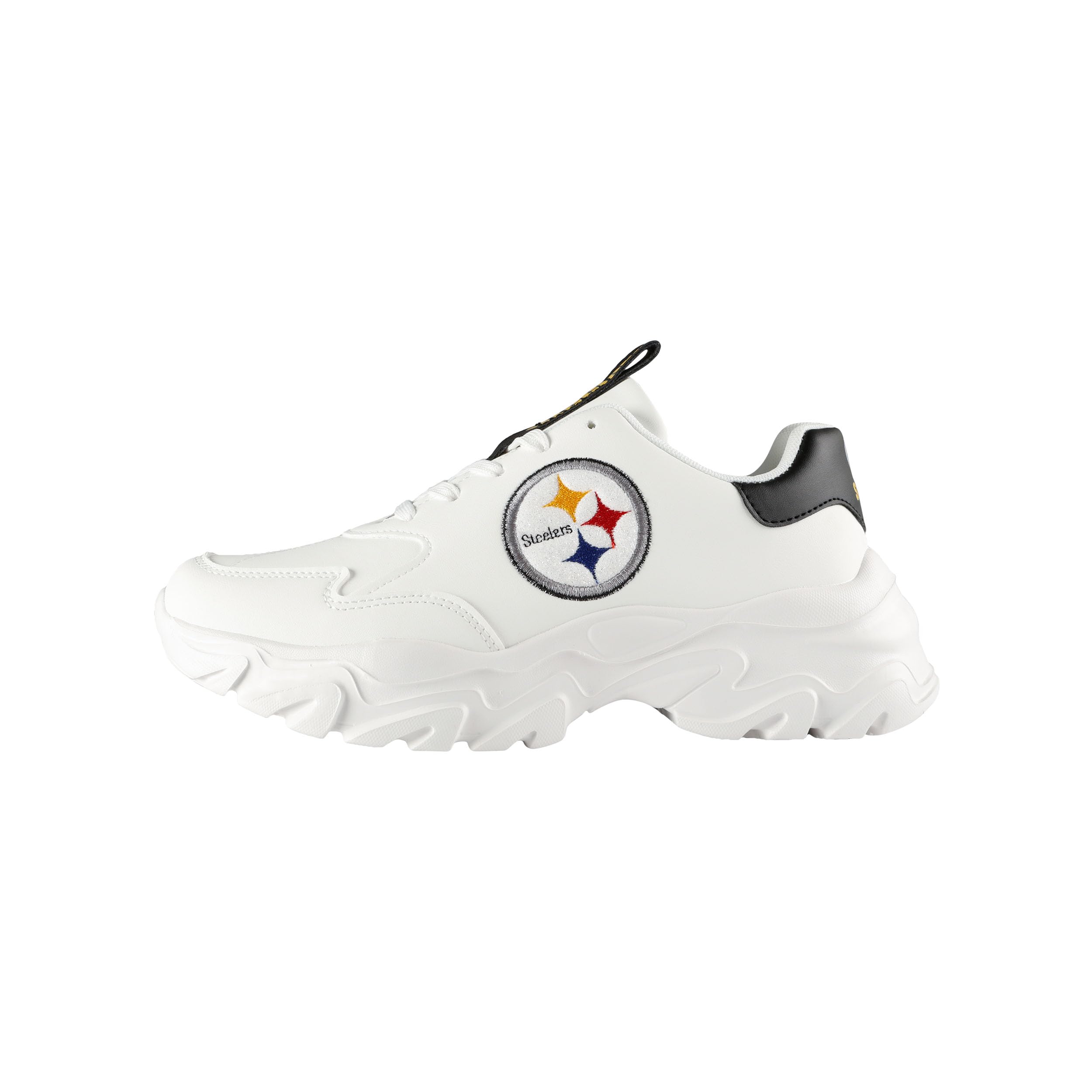 FOCO Womens NFL Team Glitter Big Logo Vintage White Chunky Sneakers