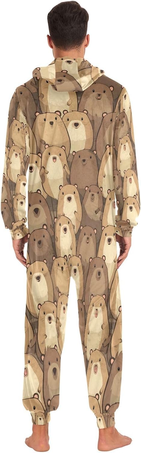 ALAZA Mouse Animal Brown Adult Onesie Pajamas Novelty One Piece Costume Sleepwear Jumpsuits Matching PJS