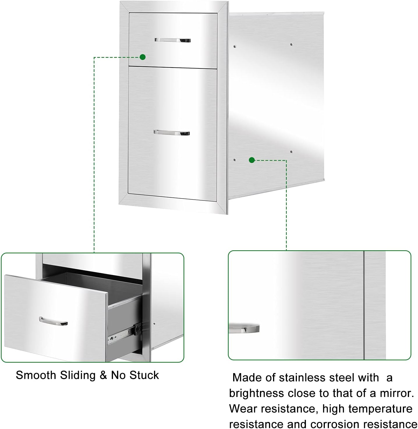 HomVent Outdoor Kitchen Drawers, Flush Mount BBQ Drawers Double/Triple Layer Access Storage Drawer, Stainless Steel Kitchen Drawer for Outdoor Kitchens or BBQ Island (20.35 x 12.99 x 20.86 inch)