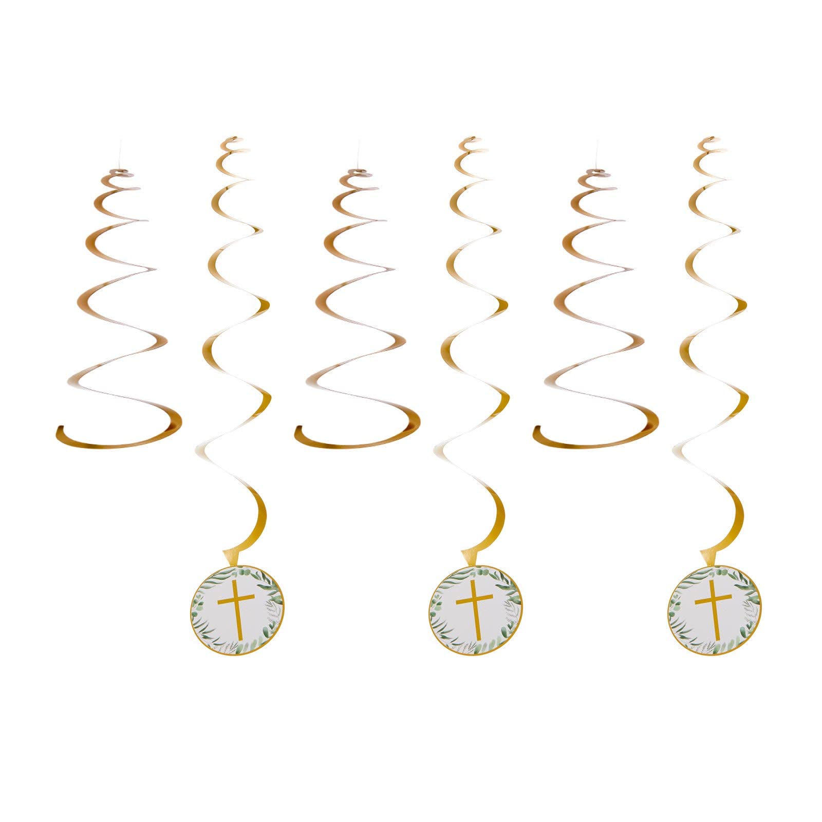 Amscan 9915634 - Botanical Celebration Christening, Communion or Confirmation Hanging Swirl Decorations - 6 Pack, Gold