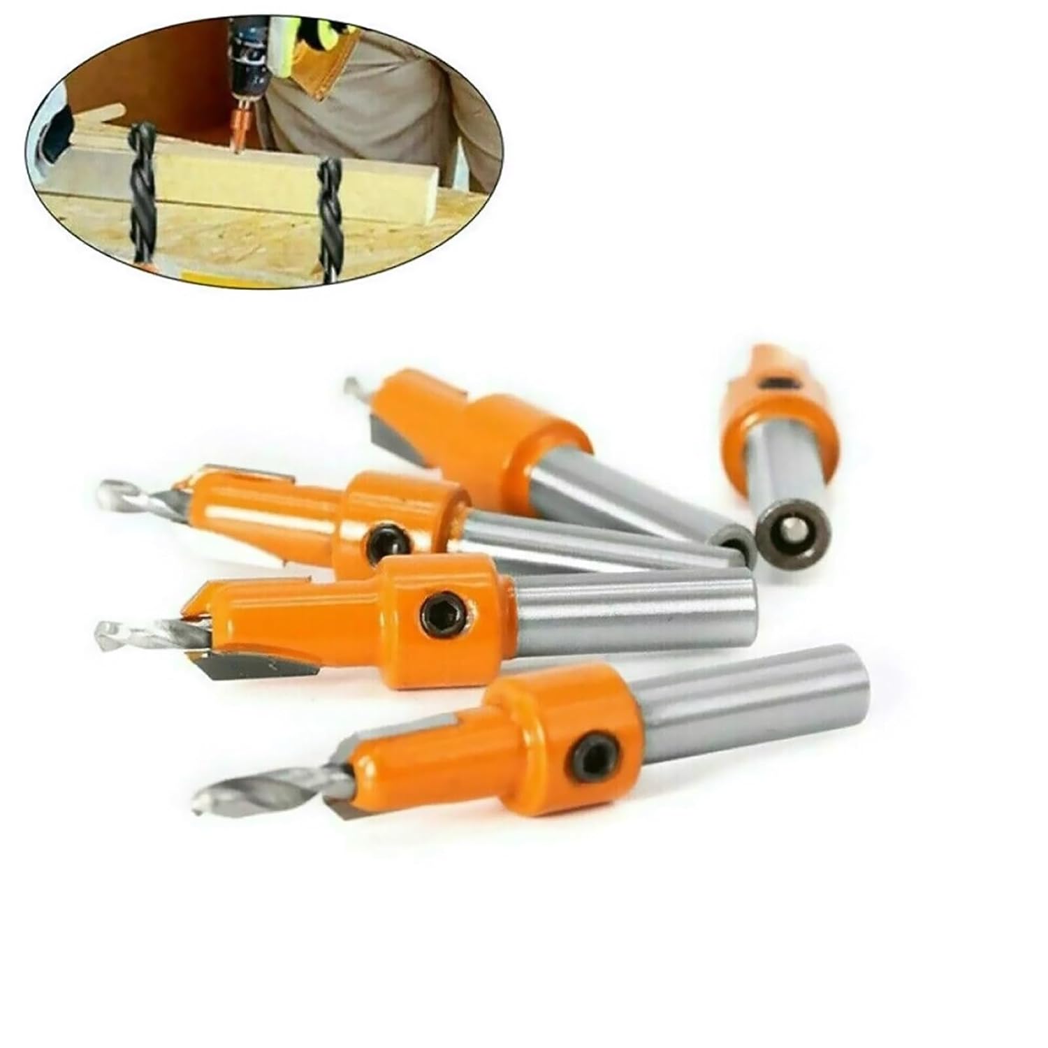 5PCS 10MM Countersink Drill Bits with 8mm Shank Woodworking Counterbore Hole Drilling Tools