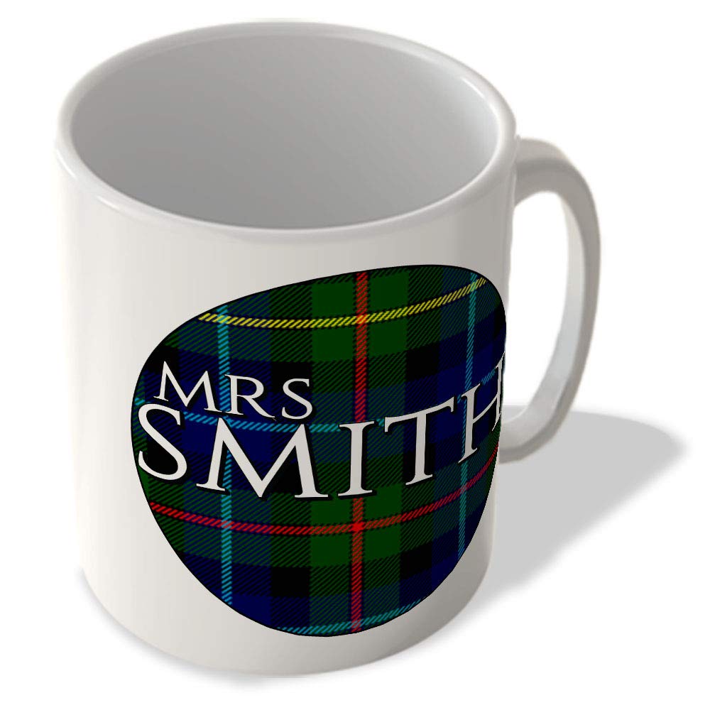 Mcmug White - Mrs Smith - Smith Modern Tartan - (Circle Background) - Scottish Mug, Ceramic, 11Fl.oz.