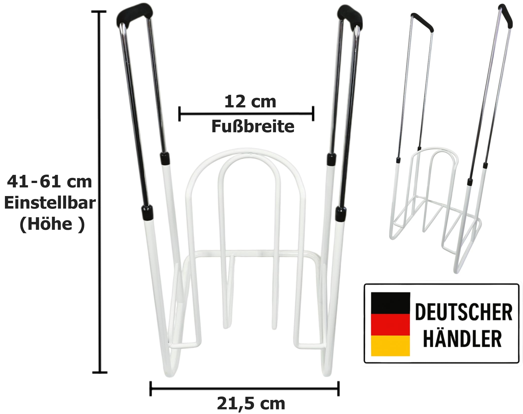 FabaCare Strumpfanzieher Anziehhilfe 12 cm für Kompressionsstrümpfe | Höhenverstellbar 41–61 cm, für Stütz- & Thrombosestrümpfe, knie- & hüfthoch, Metallgestell mit PU-Griffen