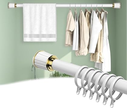 Spring Tension Curtain Rod Adjustable 15 to 195 Inch,Heavy Durty Room Divider Curtain Rod No Drilling Tension Curtain Rod for Closets,Cupboard,Kitchen Color White, Size 165-195inchs