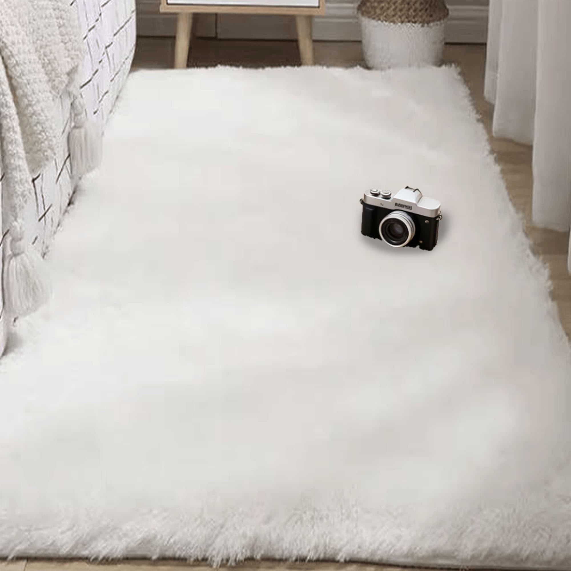 Grand tapis de salon moderne 270x380 antidérapant et natte blanche lavable