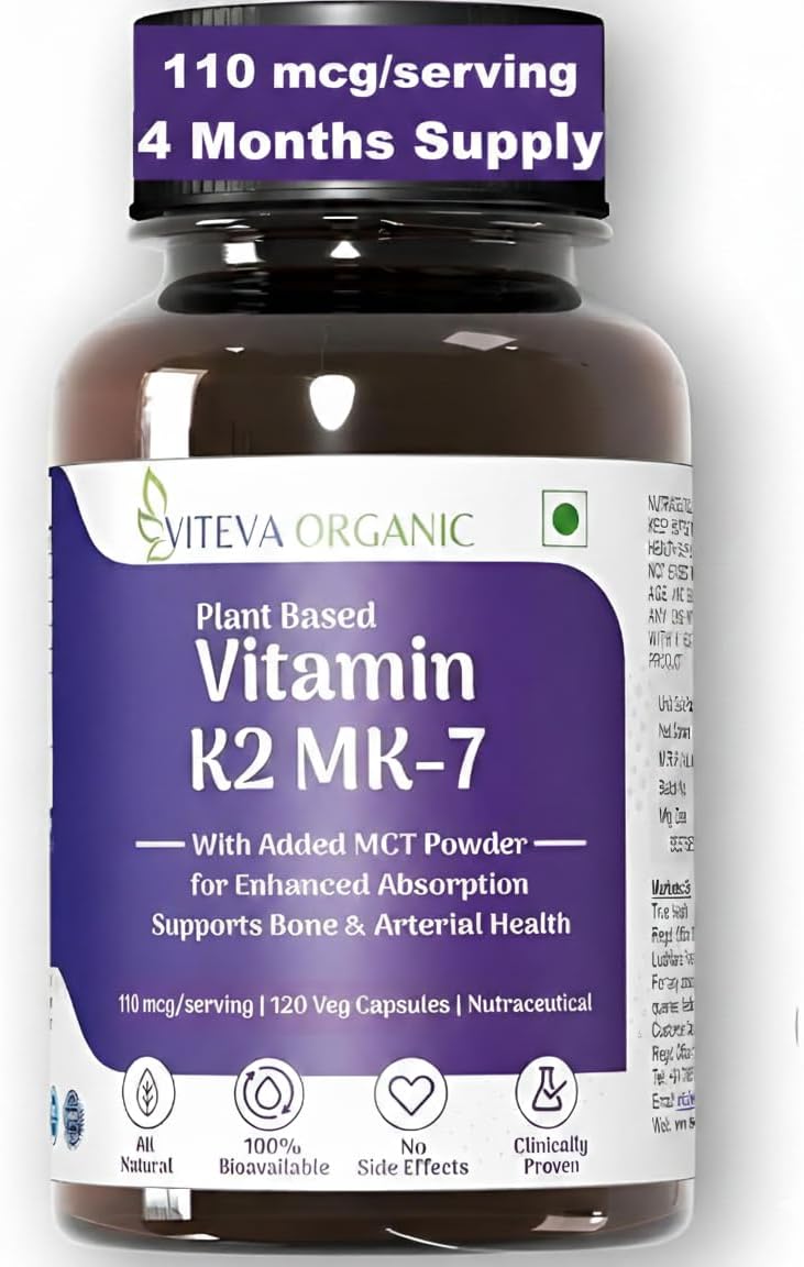 Vitamin K2 MK7 (Menaquinone-7) 110mcg 120 Veg Capsules Plant Based Vitamin K2 Supplement with MCT Powder for higher absorption - K2 MK7 Supports Strong Bones & Heart Health for Men & Women