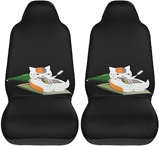 夏目友人帳 ニャンコ先生 カーシートカバー ２枚セット 前席用 軽 防汚 気性 洗える 普通車 適用 フロント 軽自動車 シートカバー 背面フルカバー ブラック 運転席 助手席 車用 シート カバー プレゼント