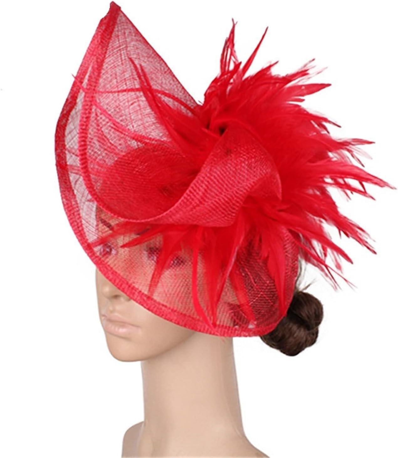 Fascinators Headband With Plump Feather Red Cocktail Hat Melbourne Cup Hair Clips for Girls and Women