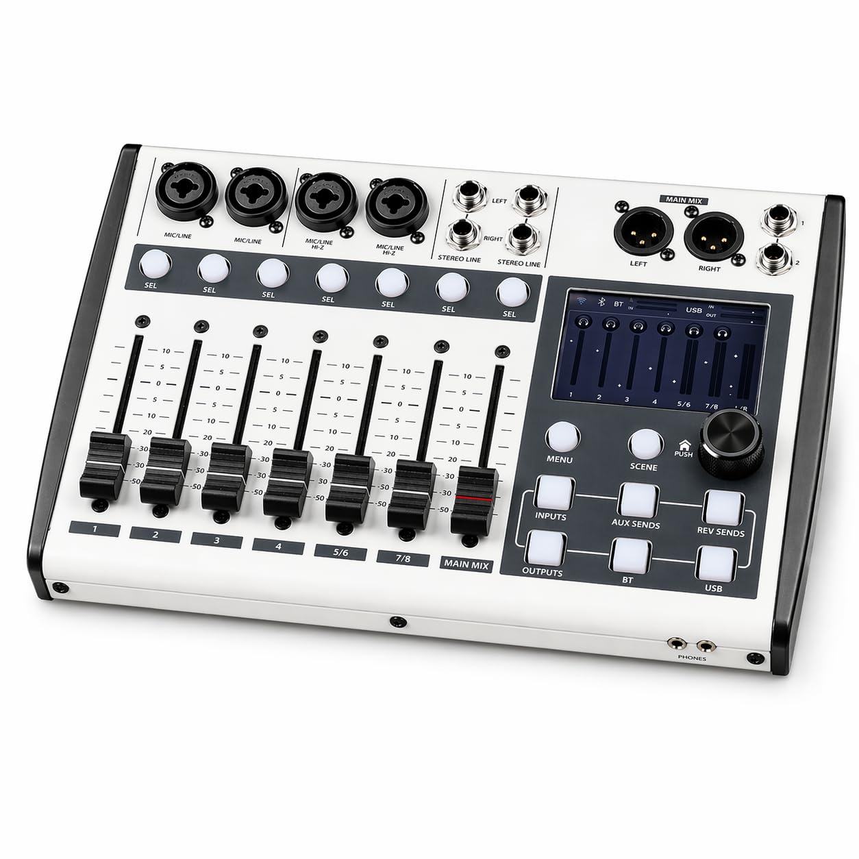 Mezclador digital Thornton DM08X, 8 canales, pantalla táctil, interfaz de audio USB, DSP, control Wi-Fi, Bluetooth