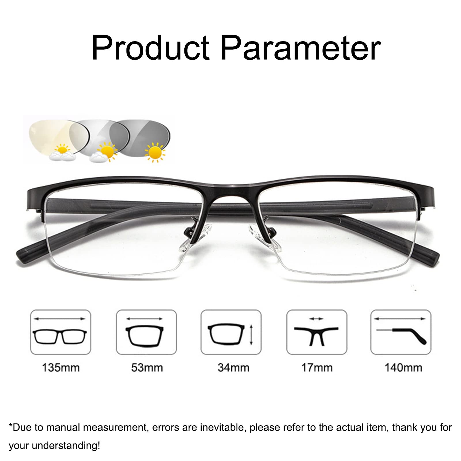 Męskie okulary do czytania z metalową ramką Photochromic Transition UV400 Okulary przeciwsłoneczne HD Soczewki z żywicy Okulary w podeszłym wieku + 1.0 do + 3.0, Blue-+2.75
