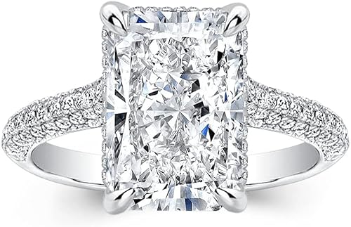 Anillo de promesa de corte radiante para mujer, anillos de compromiso para ella, anillo de plata chapada en oro blanco de 18 quilates