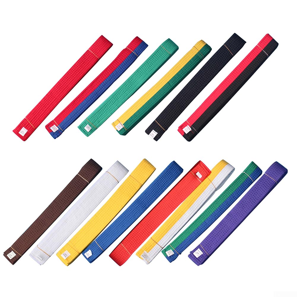 Ceinture de karaté pour judo taekwondo 280 cm de long, couche extérieure en polyester avec structure intérieure en feutre de coton double couche (vert-bleu)
