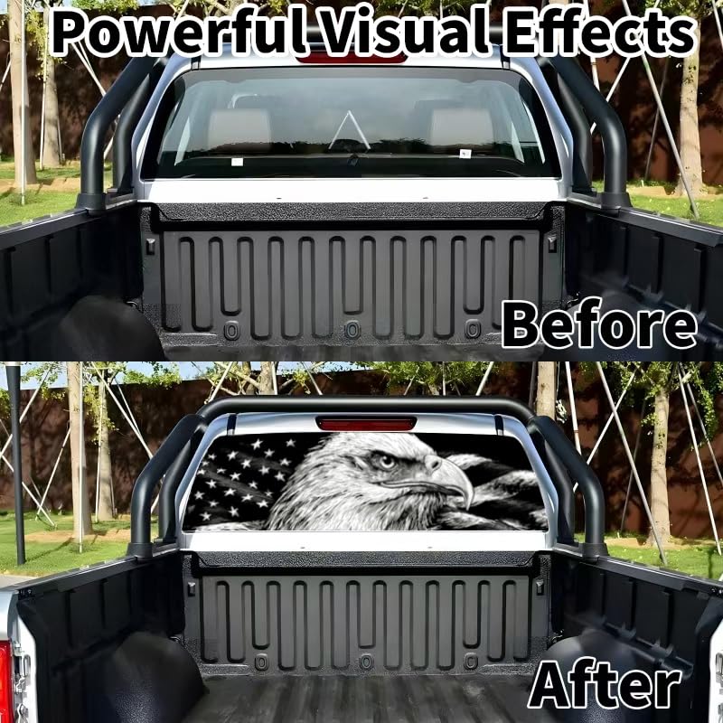 Image of Back Window Decals for Trucks - 65x17.3 in Eagle Flag Window Decal Rear Window Decals for Truck Decor, Creative Truck Rear Window Decal for Personalized Decoration - Eagle-34-S