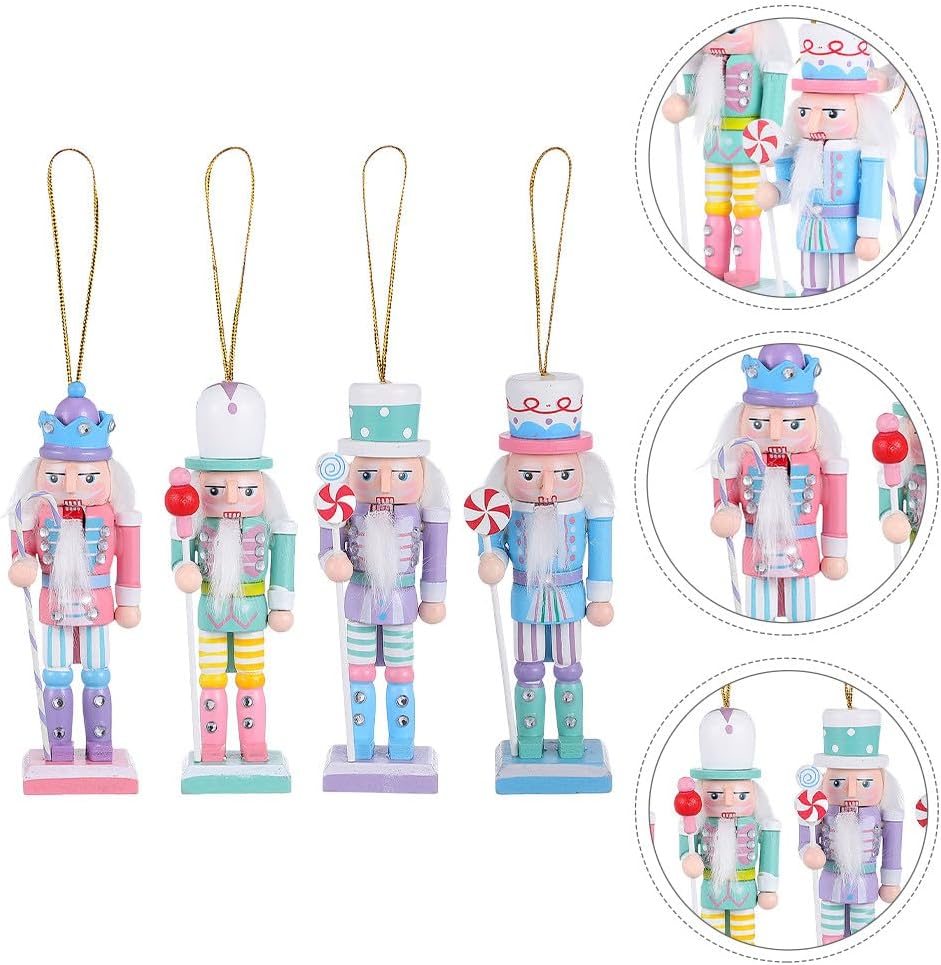 TOYANDONA Christmas Nutcracker Hanging Ornaments: 8pcs Wooden Nutcracker Figures Puppet Sculpture for Xmas Tree Fireplace Thanksgiving Christmas Decorations to Enhance The Festive Atmosphere